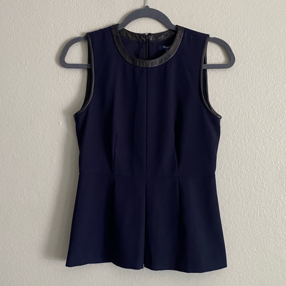 Madewell Navy Blue And Black Leather Peplum Style Women’s Top✨